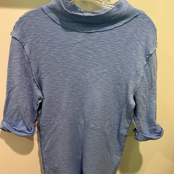 We The Free Vibrant Blue Knit Top Size L Elbow Length 100% Cotton - Picture 3 of 9